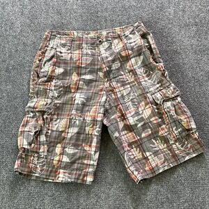 Plugg Shorts Mens 29 Floral Grey Plaid Cargo Relaxed Fit 11 Inch Beach Baggy Y2K
